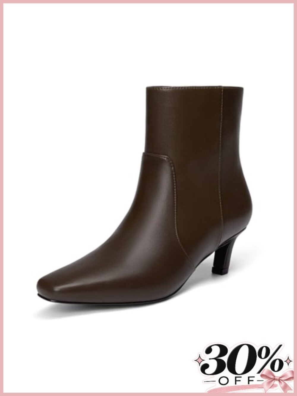 Faux Leather Square Toe Ankle Boots Side Zip Low Block Heel